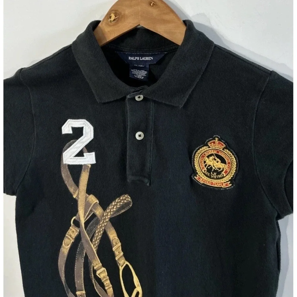 RARE Girls Ralph Lauren Polo Shirt Dress  Equestrian Horse Bridle Graphics Sz 16